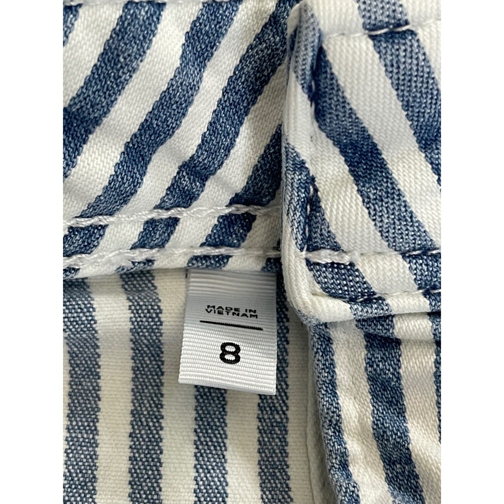 LOFT Denim Mini Skirt Womens 8 Blue White Striped Button Front Utility Pocket - Picture 4 of 9